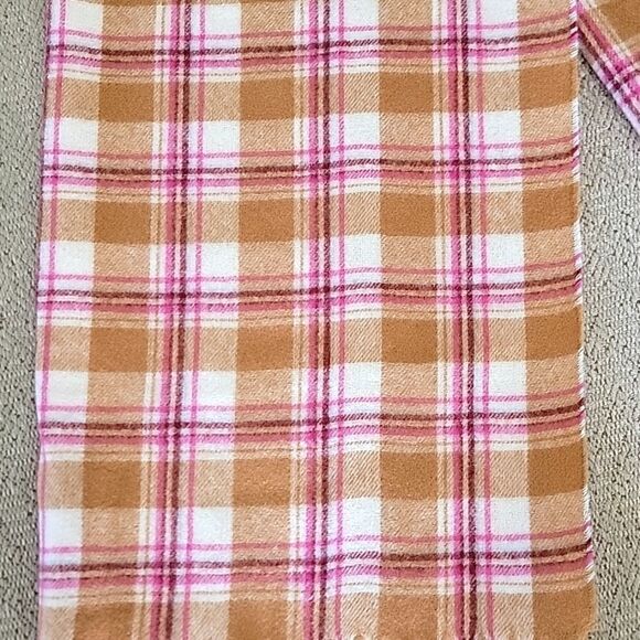 LOFT Outlet Plaid Cream Caramel Brown Pink Maroon Fringed Hem Winter Scarf - Picture 2 of 7